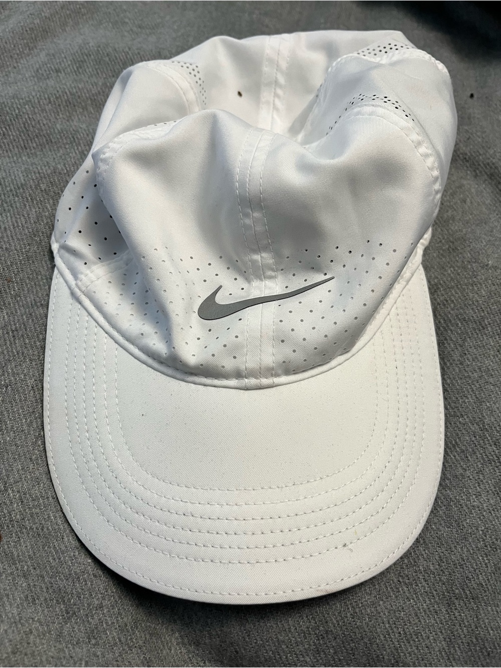 Nike White Perforated Swoosh Running Cap